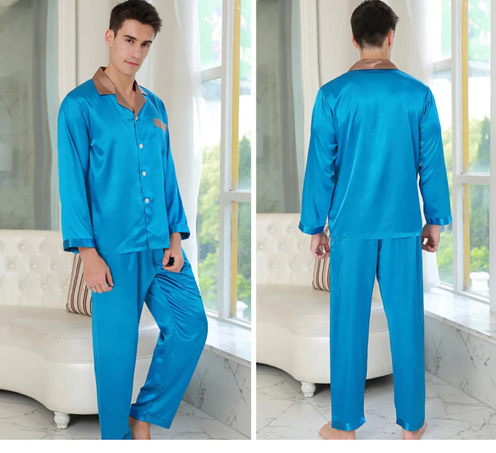 Caxndycing Pigiama da uomo in pura seta, corto, con bottoni a pressione, biancheria da notte a maniche corte, per l'estate, corto, in raso, a maniche corte, set pigiama a maniche corte, Blu Caxndycing Pigiama da uomo in pura seta, corto, con bottoni a pressione, biancheria da notte a maniche corte, per l'estate, corto, in raso, a maniche corte, set pigiama a maniche corte, Blu