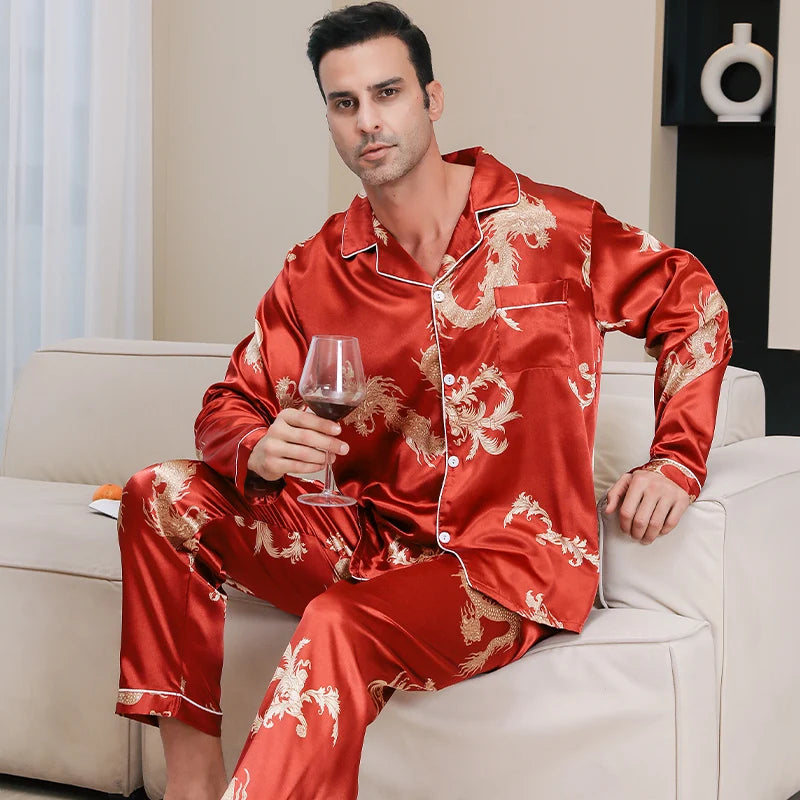 Men's silk pajamas with dragon motif Nova Pajama – Nova Pigiama