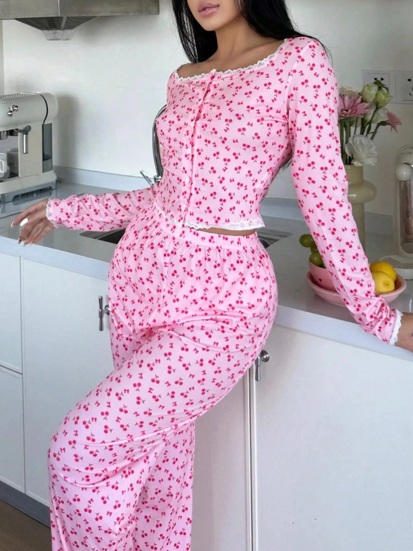 Pigiama Donna Stampa Ciliegie Dolcezza Fruttata – Nova Pigiama