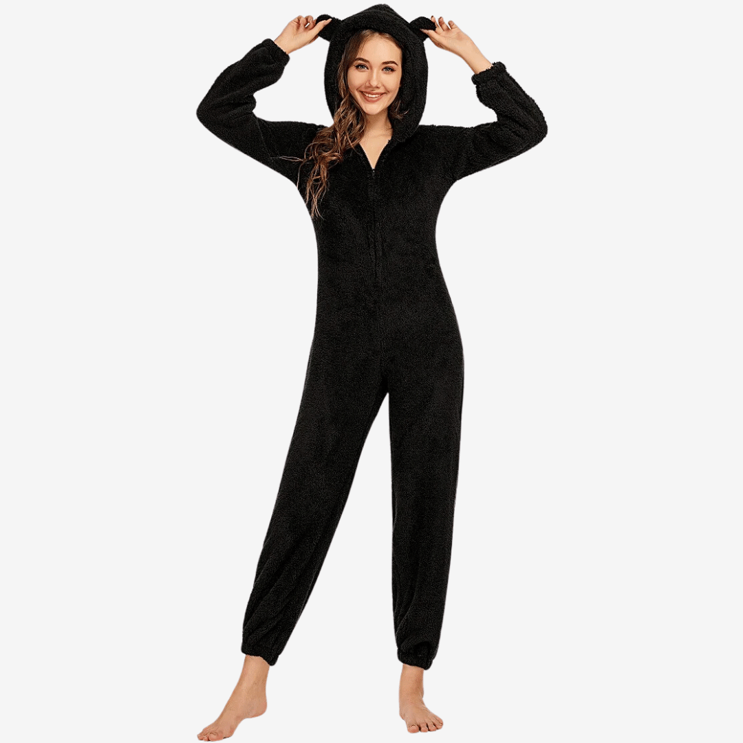 Pigiama Intero Donna In Pile Teddy - Pigiamone Morbido Con Cappuccio E Orecchie Taglie S-XL - Foto 12