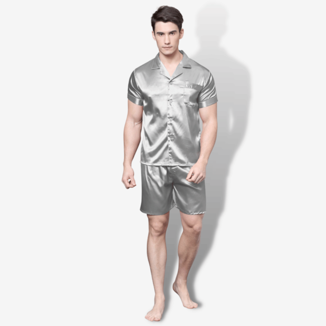Pigiama con camicia e shorts in cotone - Blu scuro/righe - UOMO | H&M IT