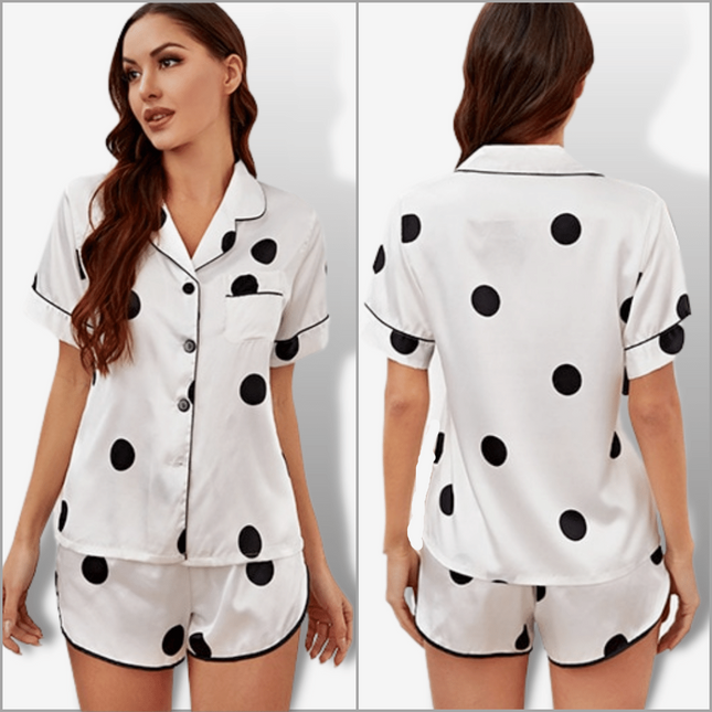 Pigiama Corto da Donna in Seta a Pois Bianco | Nova Pigiama