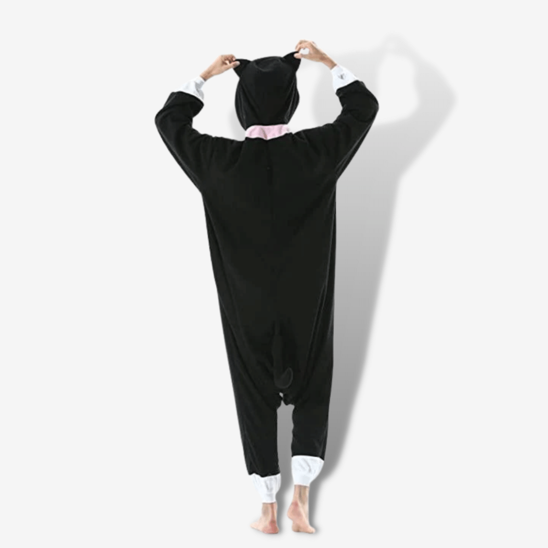 Tuta Intera In Pile Per Bambina Con Stampa Gatto Nero, Pigiama Onesie A2Z 4 Kids®, Regalo Perfetto.