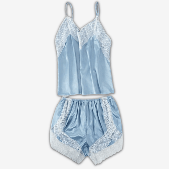 Pigiama Donna di Seta con Pizzo Azzurro | Nova Pigiama